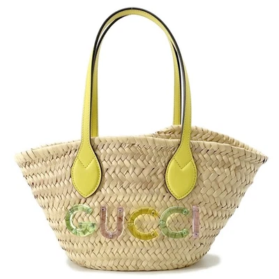 Bolso Cesta Logo GUCCI Paja/Cuero Amarillo/Natural 782381 Foto 1 de 4