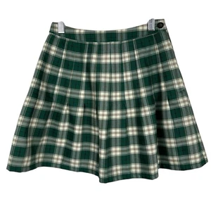 Urban Outfitters UO Mini Skirt XS Green Plaid Pleated Preppy Academia Coquette - Picture 1 of 10