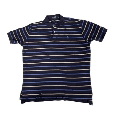 Polo Ralph Lauren Polo Shirt Mens XL Navy Blue Stripe Cotton Classic Casual - Image 1 of 4