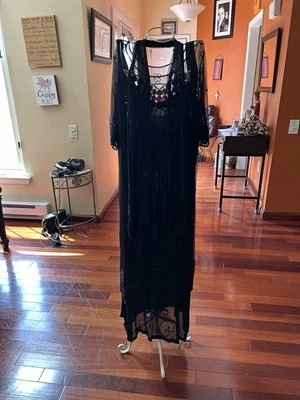 Vintage Hand Beaded Sheer Dress With Slip And Matching Beaded Shawl 90s ￼ - Image 1 of 4