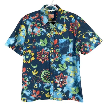 Camisa con botones Lost At Sea para hombre mediana colorida floral S/S elástica tie dye Foto 1 de 4