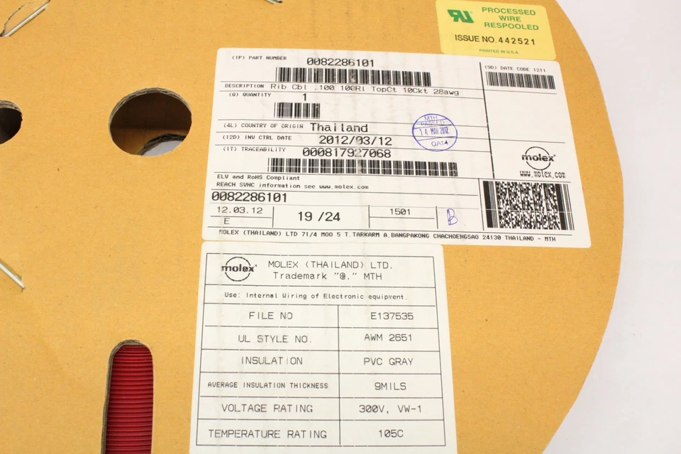 100 feet 82-28-6101 Molex flat cable 28awg 10cond — 第 1/1 张图片
