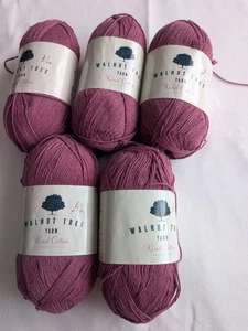 Walnut Tree Kind Cotton Knitting Yarn in Berry - 5 X 100g Balls - 100% Cotton - Picture 1 of 8
