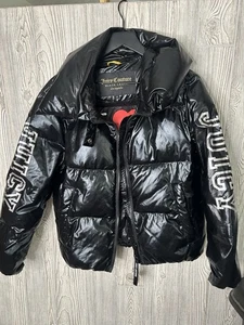 Juicy Couture Manteau Femme Tampon Noir Étiquette Doudoune Plumes Brillant Taille S - Photo 1/5