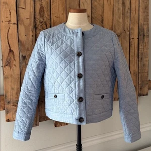Ann Taylor Women's Quilted Cropped Jacket 10 Button Front Coastal Grandma Blue - Picture 1 of 13