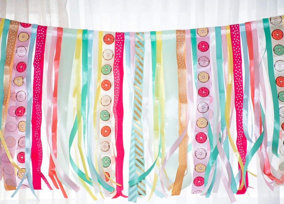Guirnalda de Cinta, Cintas Rosa Menta Color Banners, Impresiones de Donuts, Guirnalda de Donuts Foto 1 de 3