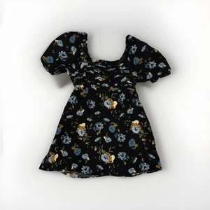Maurices Kleid Gr. 0X Rüschen kurz schwarz Kleid mit blauen Blumen Puffärmeln - Bild 1 von 6
