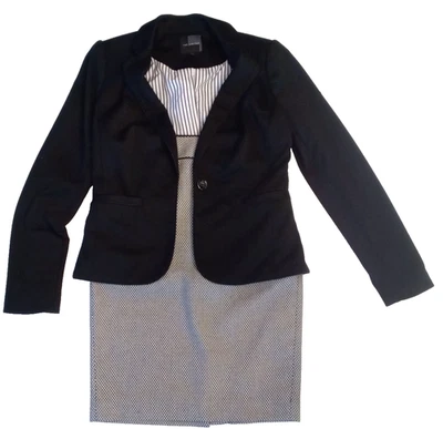 TRAJE de negocios profesional The Limited negro chaqueta estampado falda conjunto XS talla 0 Foto 1 de 4