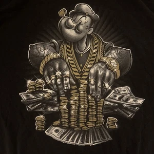 Popeye Classic Blinged Out Money / Gold Stack Black Logo T-Shirt - Size XL - Picture 1 of 6