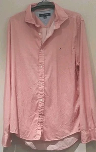 Tommy Hilfiger Mens Meduim Long Sleeve Button Down Shirt Red Pin Stripe - Picture 1 of 7