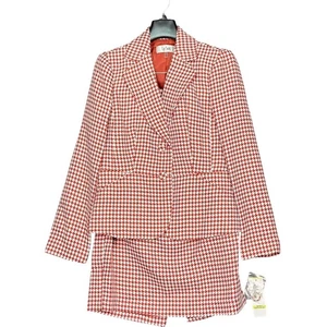 Le Suit Houndstooth Blazer & Skirt Set  Size 4 Brick Ivory Business Office NWT - Picture 1 of 12