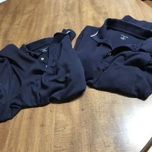 Two: Lands End XL 100% Prima Cotton Polo Short Sleeve Dark Blue With White Trim - Picture 1 of 13