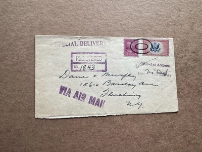 US 1944 Prexy Reg Cover (455) +Bi-Color Franking #829 +CE2 +41C Rate +Reg#1843 - Image 1 of 2