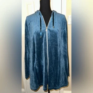 Catherines 3X Velvet Full Zip Hoodie 26/28W Blau Langarm Sweatshirt Glitzer - Bild 1 von 9