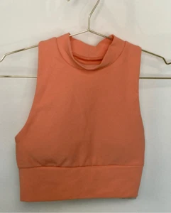 NWT Kyodan Womens Coral Orange Ottoman Mock Neck Sleeveless Crop Top Size XS - Picture 1 of 9