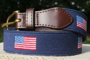 USA Needlepoint Belt - American Flag -  Magnolia Row - Picture 1 of 3