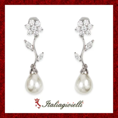 Principeschi Orecchini Perla in Argento 925 Rodiato Oro Bianco - Immagine 1 di 4