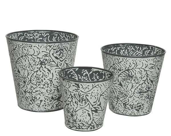 Topf Blumentopf Pflanztopf Übertopf Zinktopf rund hellgrau Landhaus 3 er Set - Bild 1 von 1
