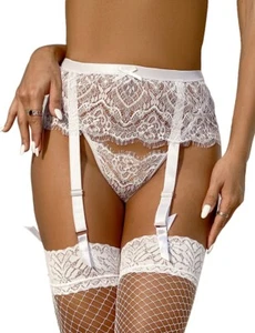 White Lace Panty With Clips And Garter Belt Sexy Lingerie - Picture 1 of 6