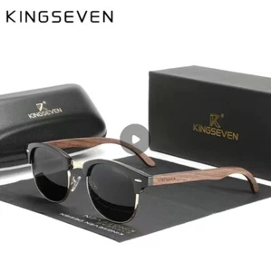 Kingseven Black Walnut Half Rim  Unisex Polarized Sunglasses.  OS - Picture 1 of 7