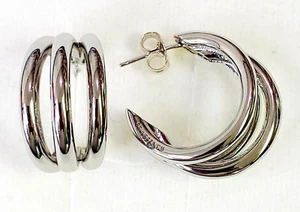 HSN Bellezza Silver-tone Bronze Tripled Tube Hoop Earrings - Picture 1 of 6
