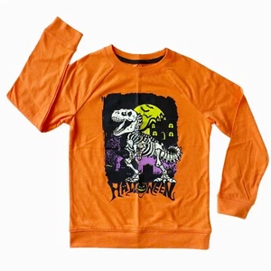 Cat & Jack Halloween Dinosaur T-Shirt Boys S 6-7 Orange Long Sleeve Skeleton Tee - Picture 1 of 5