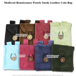 Medieval Renaissance Pouch Genuine Suede Leather Coin Bag LARP Cosplay - Picture 1 of 26