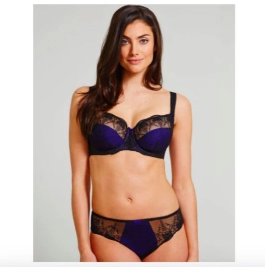 NUEVO CON ETIQUETAS $52 Fantasie Elodie Negro Malla Azul Sexy Encaje Lencería Tanga Tanga Bragas Foto 1 de 3