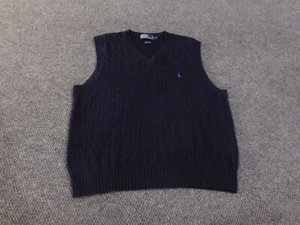 polo ralph lauren sweater vest men large blue preppy business casual stretch - Picture 1 of 9
