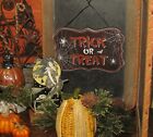 Prim Antique Vtg Style Spooky Halloween Trick or Treat Scary Spider Web Bat Sign