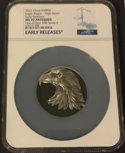 2022 NGC MS 70 CHAD 5000F Silver "EAGLE SHAPED" High Relief  Early Release ! - Picture 1 of 3