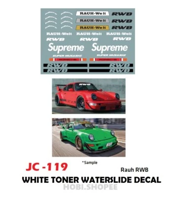 JC-9119 White Toner Waterslide Decals RWB For Custom 1:64 Hot Wheels - Image 1 of 4