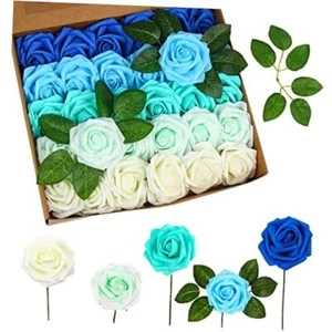 Artificial Rose in Bulk,30 Pcs Blue Series Fake Foam Flowers Blue Series 2 - Picture 1 of 8