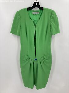Carolina Herrera Womens Green Silk Short Sleeve Front Zip Sheath Dress Size 6