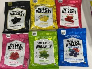6 Beutel Geschmack Menge Wiley Wallaby Apfel Zitrone schwarz rot Lakritz weich zäh vegan - Bild 1 von 12