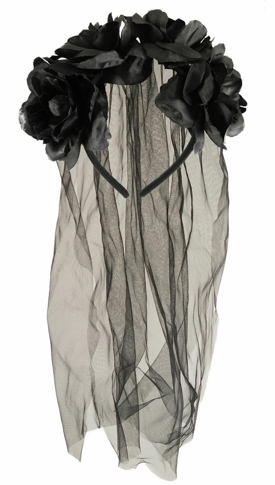 Black Veil Headband Corpse Bride Rose Halloween Fancy Dress Day Of The Dead - Image 1 of 1