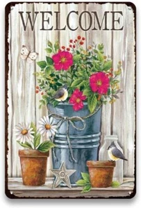 ART Welcome Garden Signs for Outside - Vintage Metal Patio Garden Decor Sig - Picture 1 of 5
