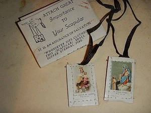 Vintage Catholic Scapular Our Lady of Mt. Carmel & Saint Simon Stock NEW! - Picture 1 of 2