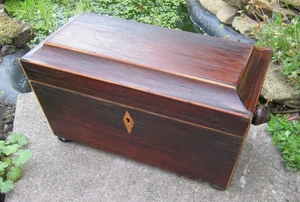 Georgian or Regency Rosewood 3 Division Sarcophagus Tea Caddy - Picture 1 of 8