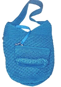 The Sak Handbag Hobo crocheted Blue Turquoise Teal Pockets Hangtag - Picture 1 of 13