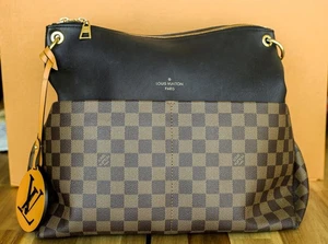 LOUIS VUITTON SHOULDER/HOBO 2 WAY MAIDA DAMIER EBENE/BLACK LEATHER W CHARM - Picture 1 of 6