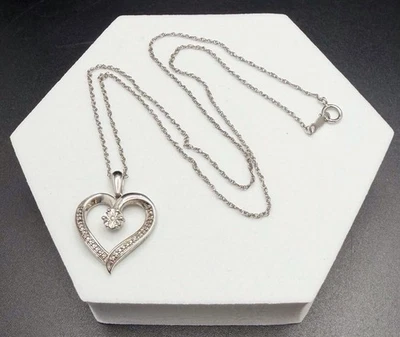 "Collar colgante vintage de plata de ley 925 con diamantes y corazón cadena de 18""" Foto 1 de 4