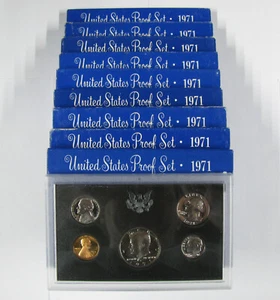 (10) 1971 S PROOF SETS OGP TOTAL OF 50 PROOF COINS KENNEDY LINCOLN JEFFERSON FDR - Picture 1 of 3