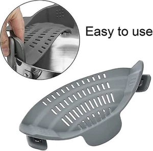 Clip on Pasta Strainer Silicone Food Strainer for Pots Bowl Noodle Strainer Gray - Imagen 1 de 4