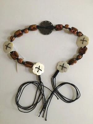 美丽腰带女式黑色绳子亚洲串珠珍珠母 HIPPIE BOHO GYPSY — 第 1/4 张图片