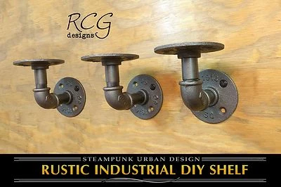 Three 2x2" L Brackets DIY Pipes (4"-6" deep shelf) urban steampunk rustic decor - Image 1 of 4