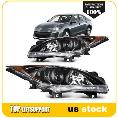 For 2010 2011 2012 2013 Mazda 3 (5-Speed) Black w/Amber Headlights Assembly Pair - Image 1 of 4