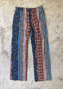 Womens Wide Leg Pull On Pants Size M Boho Paisley Print Rayon Artsy Indie Batik - Picture 1 of 7