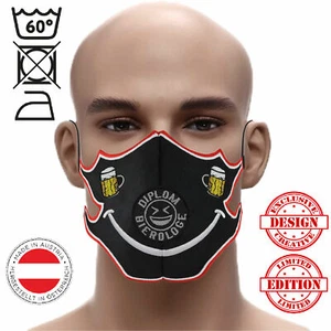 ⚫ Maske "FLEXIBLE" Bier Face (Diplom Bierologe) Herrenmaske ☆ bestickte Maske - Picture 1 of 1