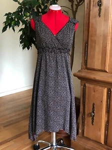 MAX STUDIO Medium Petite Brown and White Polka Dot V-Neck Fit and Flare - Picture 1 of 6